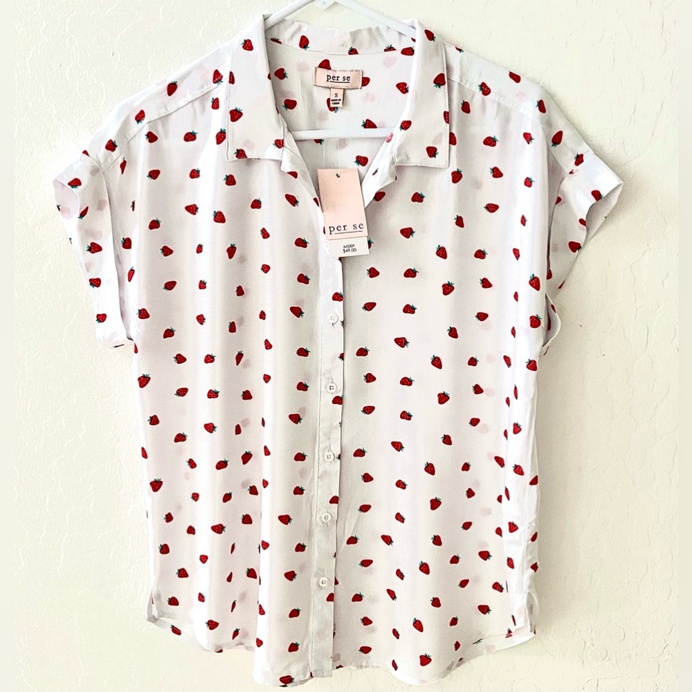 Per Se button down strawberry shirt